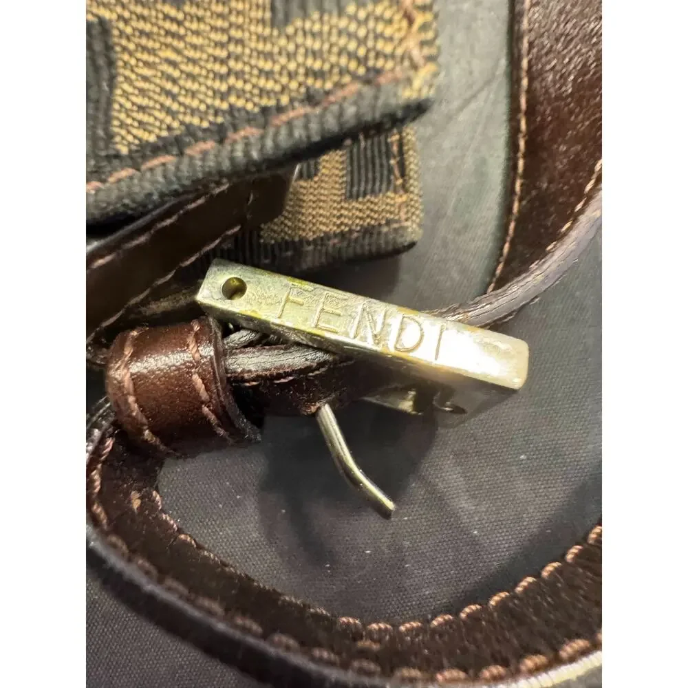 Vintage Fendi Zucca FF Monogram Canvas Leather Baguette Shoulder Bag Italy - Picture 10 of 15